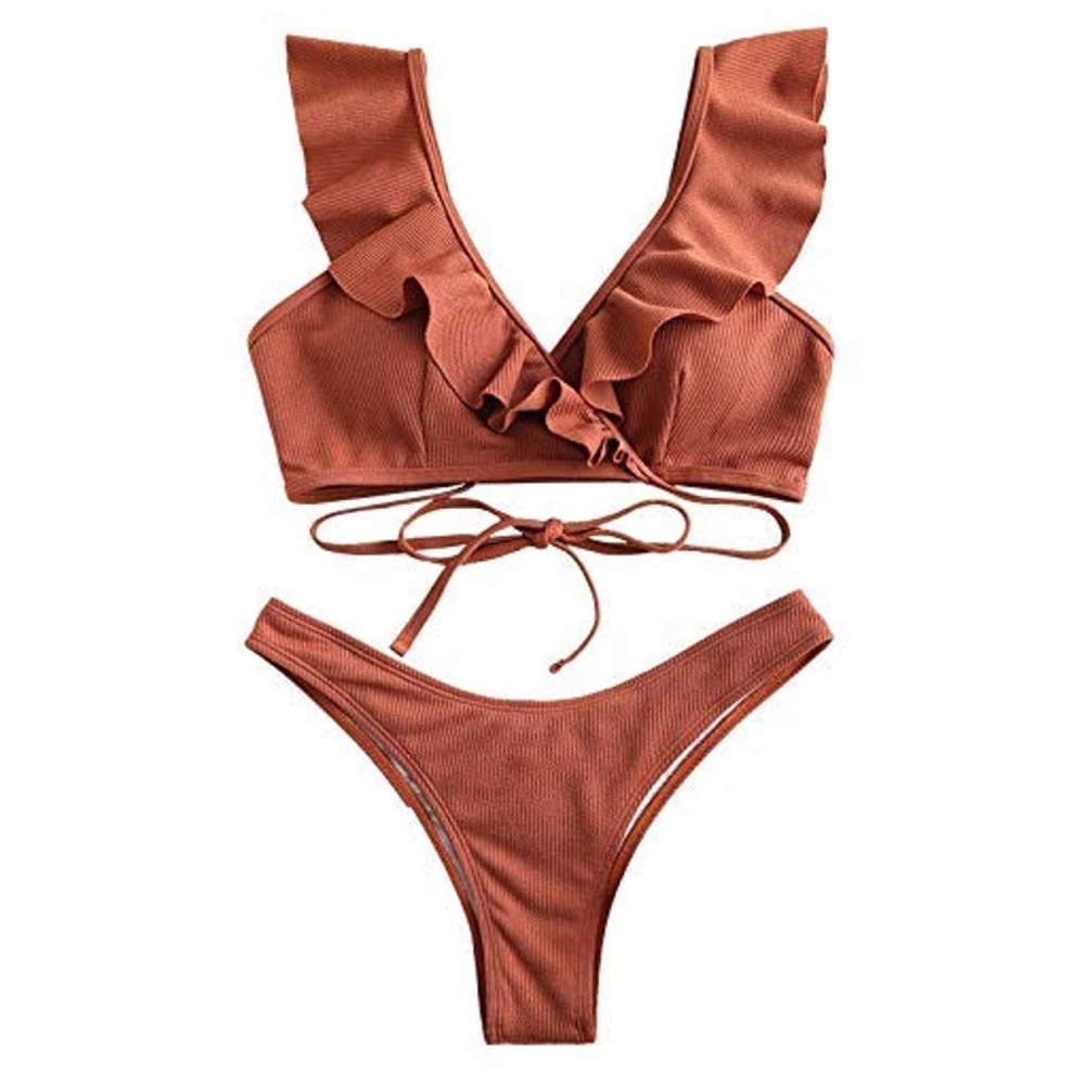Ribbed Bikini Set - Brown